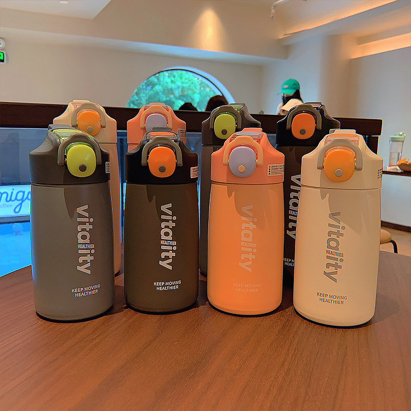 Creative Simple Straw Sports Cup Carl Spring Cover Thermos Cup Fitness Pot Mori Style Trend Lock Portable Insulation Cup
