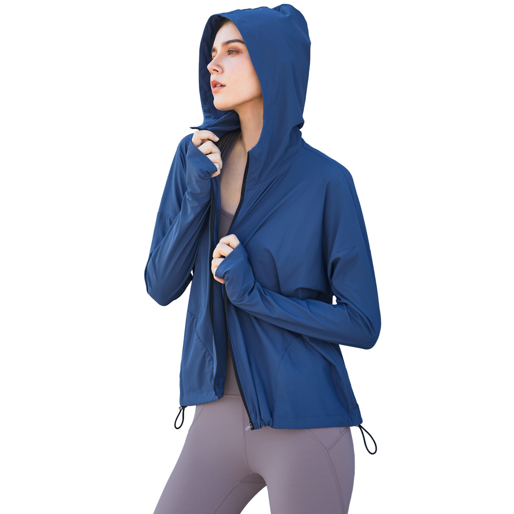 2021 New Close Lock Zipper Hooded Workout Clothes Casual Loose Quick-Drying Wind Shield European and American Running Sportswear