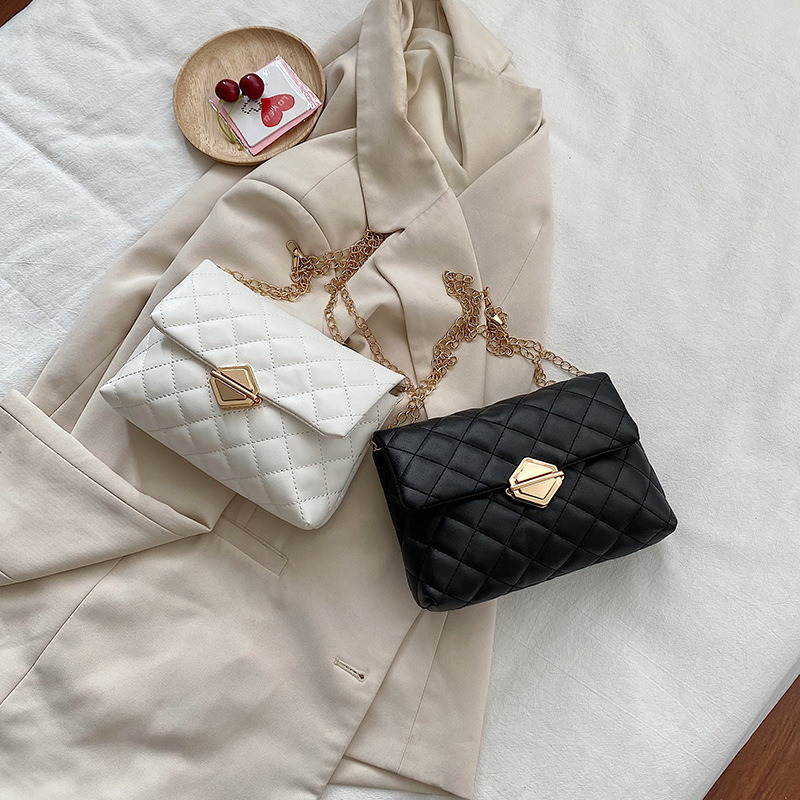 Foreign Trade Wholesale Mobile Phone Bag 2021 Summer Korean Geometric Rhombus Double-Headed Lock Chain Embroidered Small Square Bag Shoulder