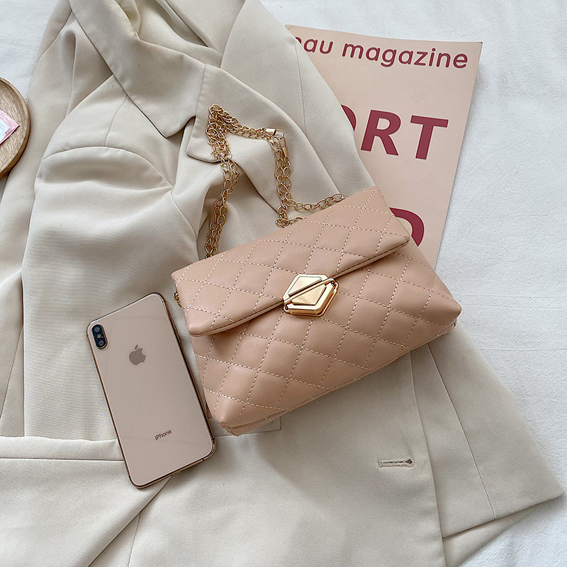 Foreign Trade Wholesale Mobile Phone Bag 2021 Summer Korean Geometric Rhombus Double-Headed Lock Chain Embroidered Small Square Bag Shoulder