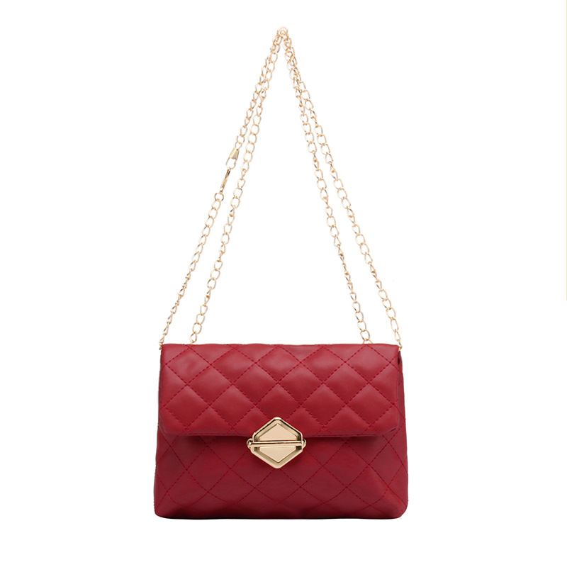 Foreign Trade Wholesale Mobile Phone Bag 2021 Summer Korean Geometric Rhombus Double-Headed Lock Chain Embroidered Small Square Bag Shoulder