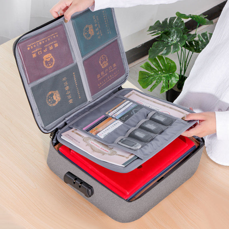 ID Storage Bag Household Register Portable Multi-Layer File Organizing Large Capacity Household with Lock Moisture-Proof Storage Bag
