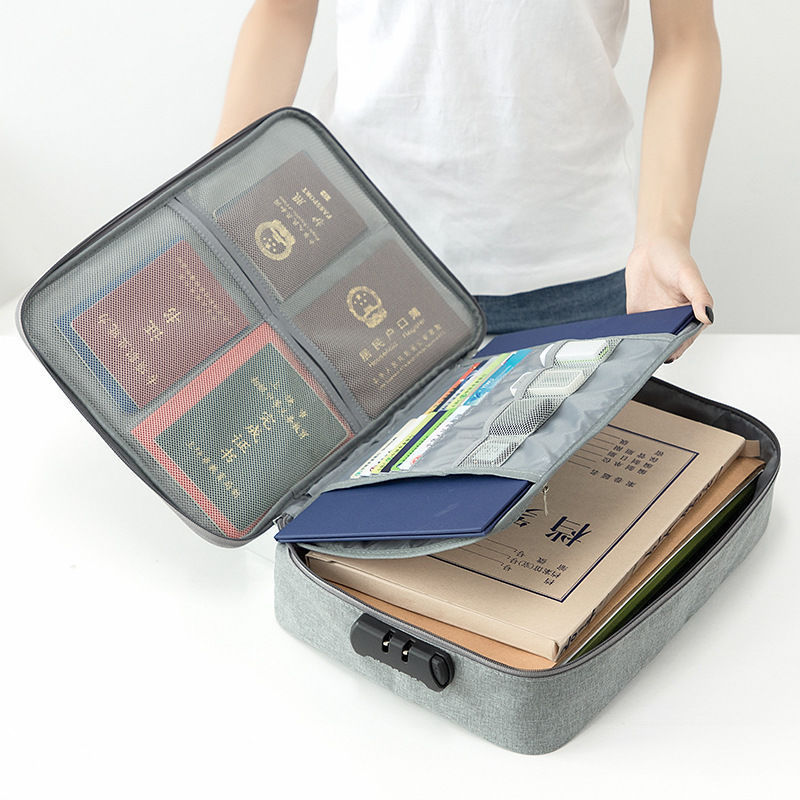 ID Storage Bag Household Register Portable Multi-Layer File Organizing Large Capacity Household with Lock Moisture-Proof Storage Bag