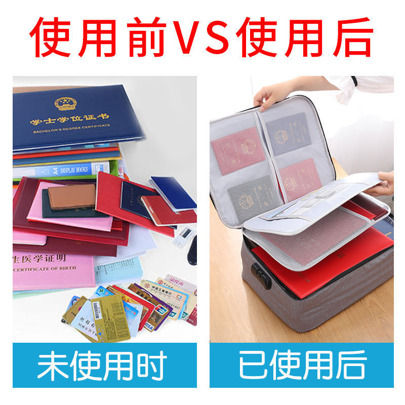 ID Storage Bag Household Register Portable Multi-Layer File Organizing Large Capacity Household with Lock Moisture-Proof Storage Bag