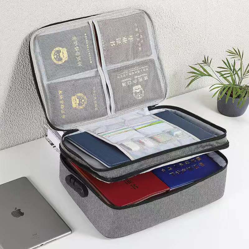 ID Storage Bag Household Register Portable Multi-Layer File Organizing Large Capacity Household with Lock Moisture-Proof Storage Bag