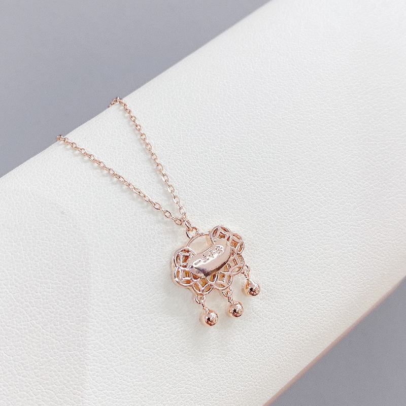 Longevity Lock Necklace Female Bell Personalized Retro Style Safety Lock Korean Simple Temperamental Tassel Bell Clavicle Chain Tide
