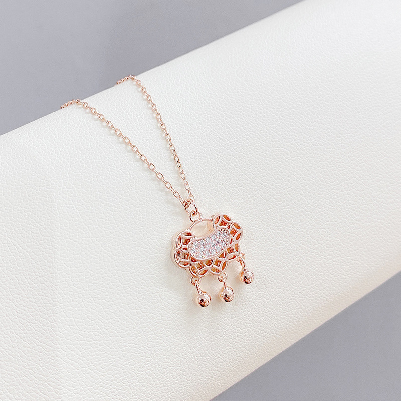 Longevity Lock Necklace Female Bell Personalized Retro Style Safety Lock Korean Simple Temperamental Tassel Bell Clavicle Chain Tide