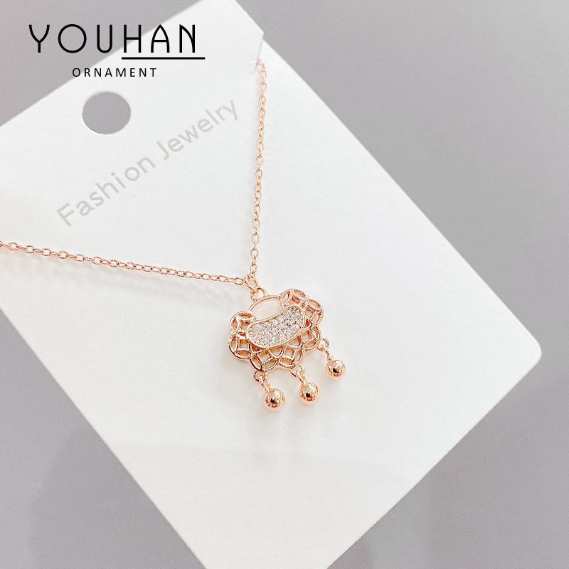 Longevity Lock Necklace Female Bell Personalized Retro Style Safety Lock Korean Simple Temperamental Tassel Bell Clavicle Chain Tide