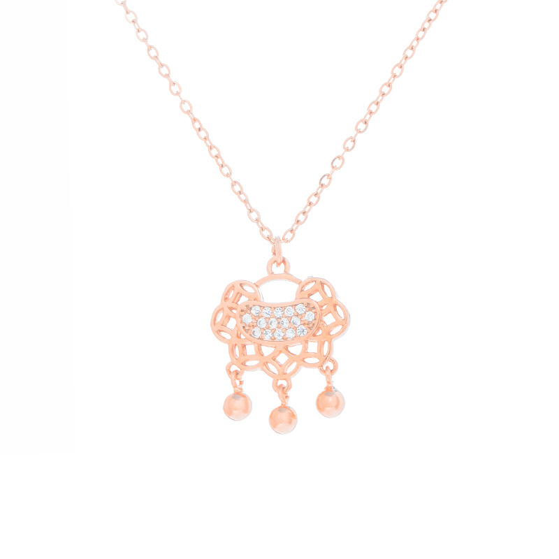 Longevity Lock Necklace Female Bell Personalized Retro Style Safety Lock Korean Simple Temperamental Tassel Bell Clavicle Chain Tide