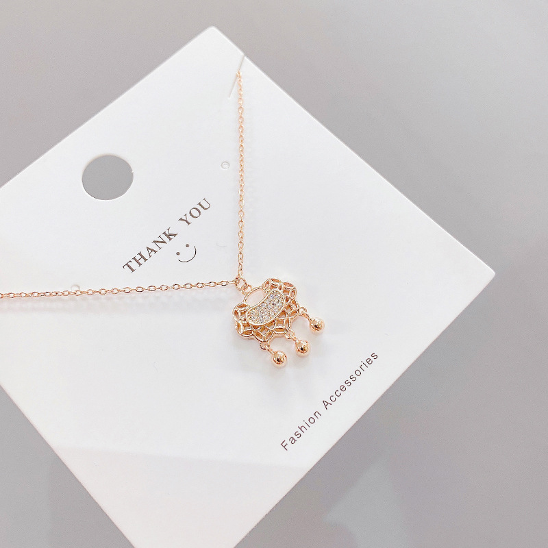 Longevity Lock Necklace Female Bell Personalized Retro Style Safety Lock Korean Simple Temperamental Tassel Bell Clavicle Chain Tide