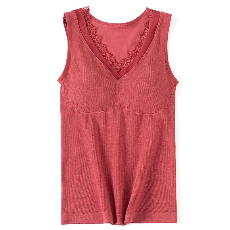Autumn and Winter Comfortable Bare Ammonia High Elastic Acrylic Cotton Lace V-neck Imitation Latex Coaster Warm Bottoming Lock Temperature Vest