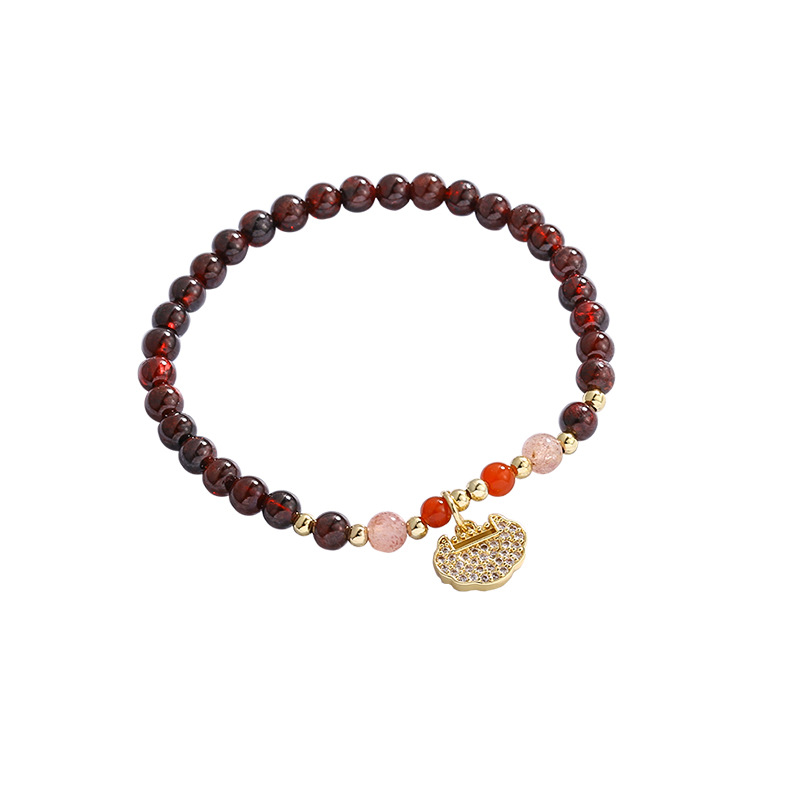 Natural Garnet Bracelet Women&#039;s Pearl Fashion Lock Bow Single Ring Bracelet Pomegranate Lucky Beads Factory Direct Sales
