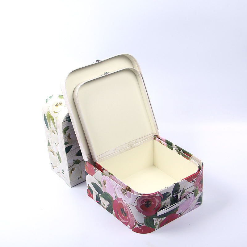 Spot Rose square hand box two-piece set with lock wedding gift box flower box with hand gift box two boxes