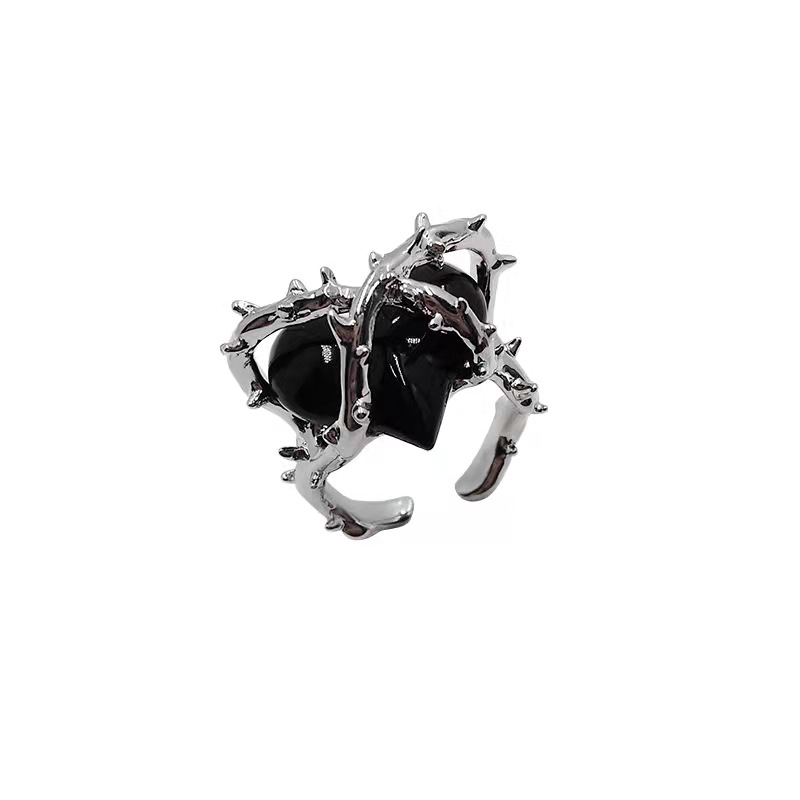 Locked Heart Japanese and Korean Harajuku Dark Style Thorns Heart-Shaped Open Ring Trend Ins Cold Heart-Shaped Ring Female