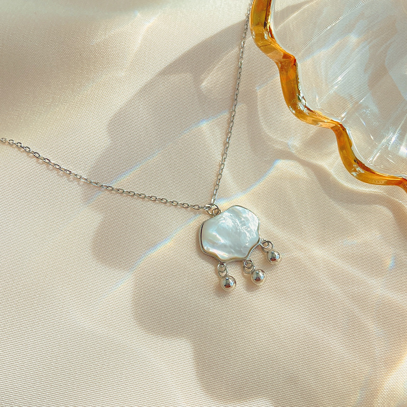 925 Silver Longevity Lock Necklace Women&#039;s New Fashion Mother Pearl Shellfish Pendant Clavicle Chain Safety Lock Necklace
