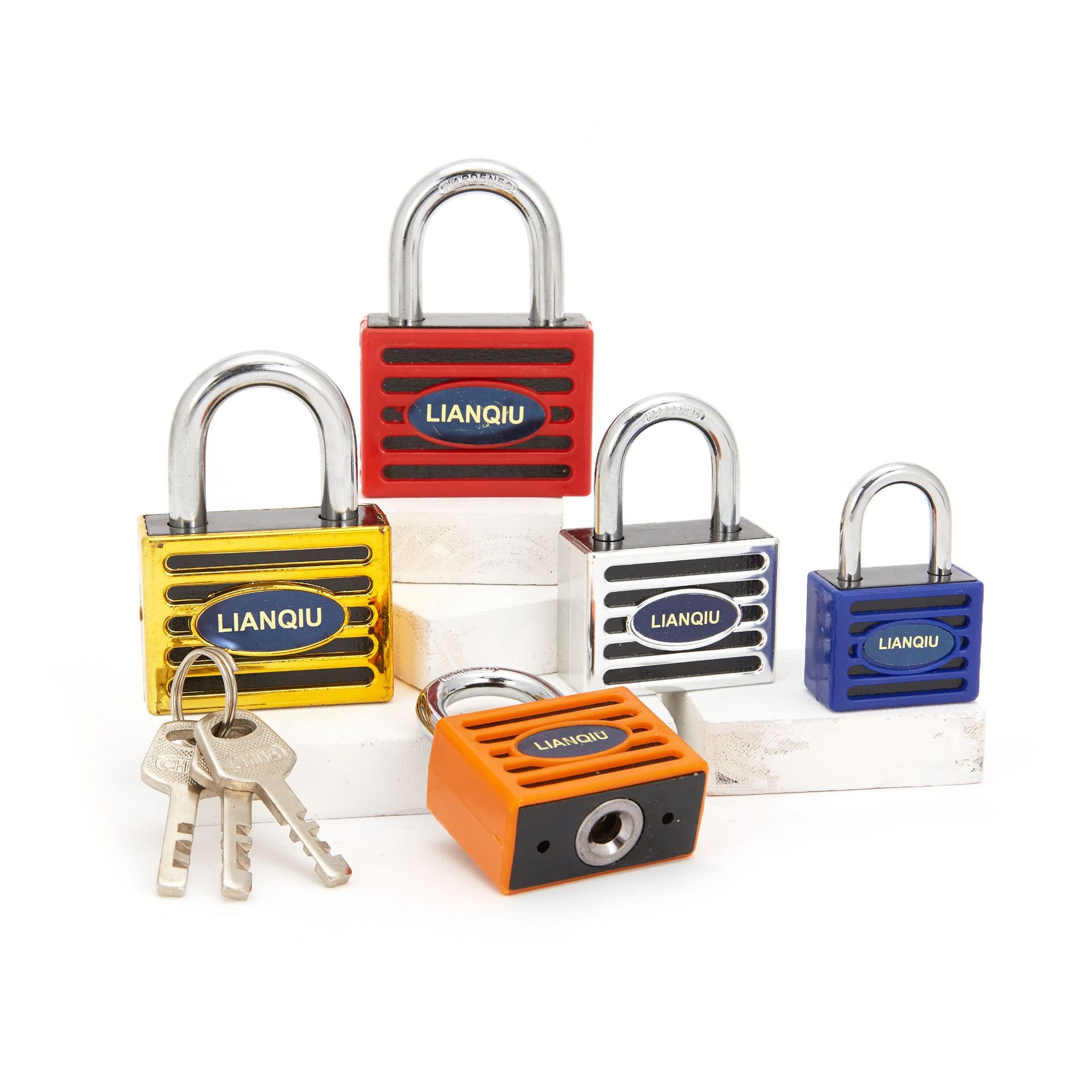 Silver Set Plastic Square Steering Lock Iron Padlock Open Key Outdoor Lock Factory Wholesale Suction Card Direct Wholesale