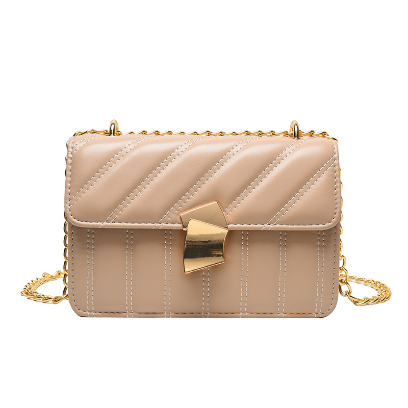 Cross-Border Textured Lock Embroidery Line Small Square Bag 2021 New Korean Chic Chain Messenger Bag Casual Shoulder Bag