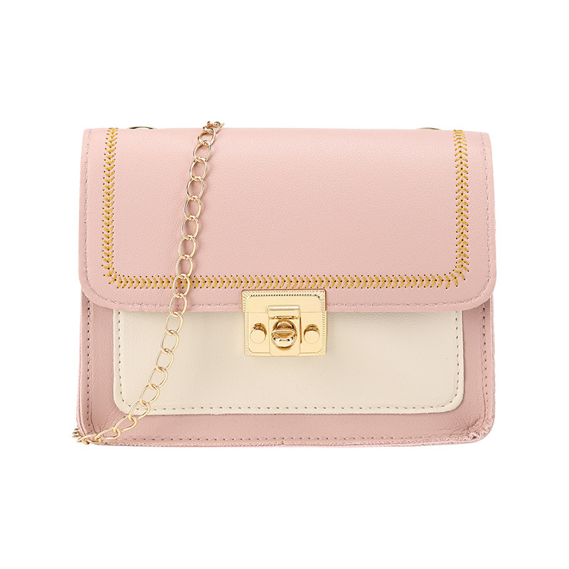 Guangzhou Women&#039;s Bag 2020 Winter Korean Style Embroidery Thread Color Matching Chain Lock Small Square Bag Shoulder Crossbody Cell Phone Bag Tide