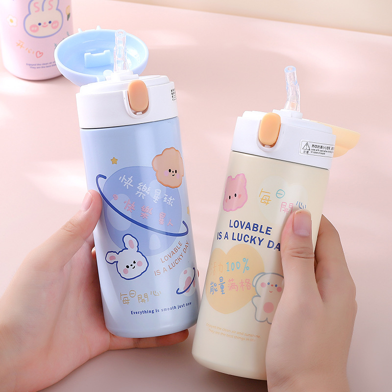 INS Harajuku Style Cute Thermal Mug Student Girl Heart Drinking Cup Lock Bounce Cover Straight Drink Cup 304 Stainless Steel
