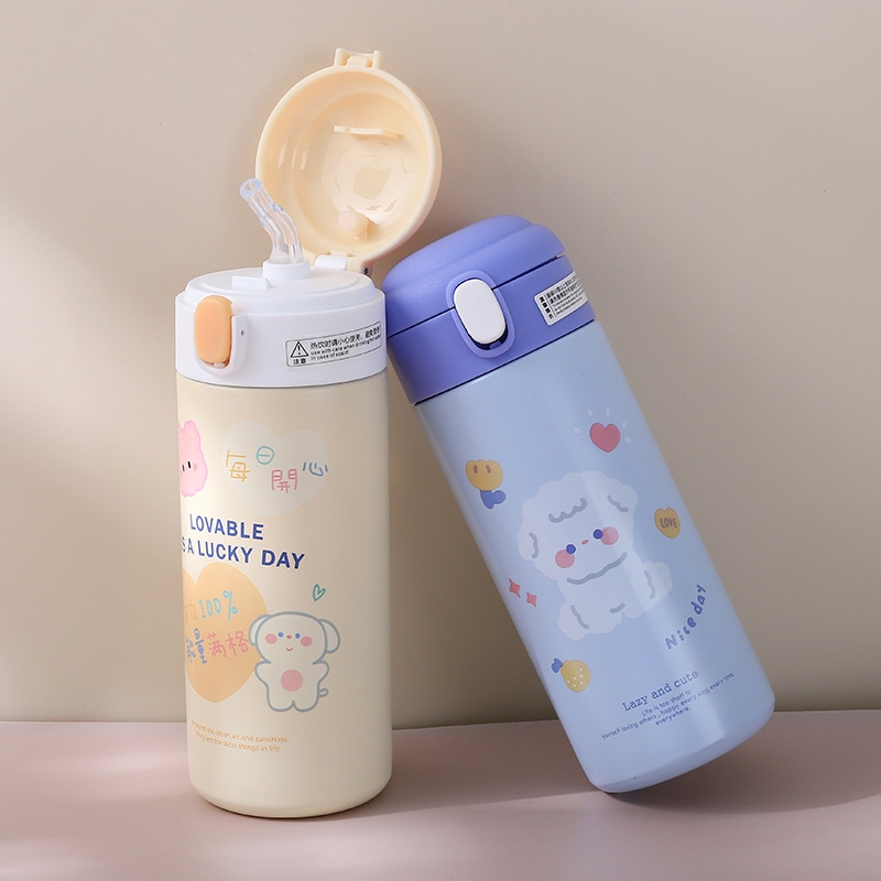 INS Harajuku Style Cute Thermal Mug Student Girl Heart Drinking Cup Lock Bounce Cover Straight Drink Cup 304 Stainless Steel