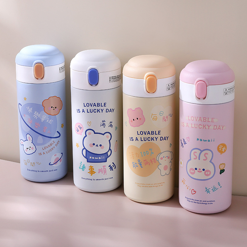 INS Harajuku Style Cute Thermal Mug Student Girl Heart Drinking Cup Lock Bounce Cover Straight Drink Cup 304 Stainless Steel