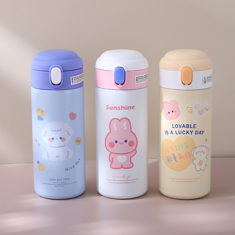 INS Harajuku Style Cute Thermal Mug Student Girl Heart Drinking Cup Lock Bounce Cover Straight Drink Cup 304 Stainless Steel
