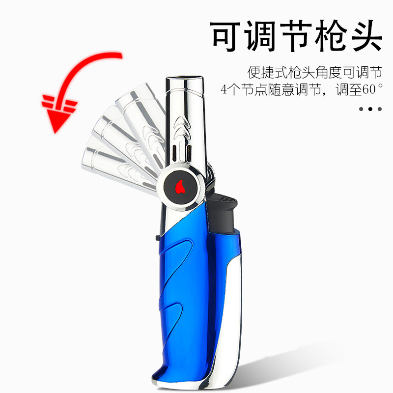 At806 Fixed Fire Lock Fire Blue Flame Direct Punching Windproof Flame Gun Straight Head Deformable Curved Lighter Cross-Border Wholesale