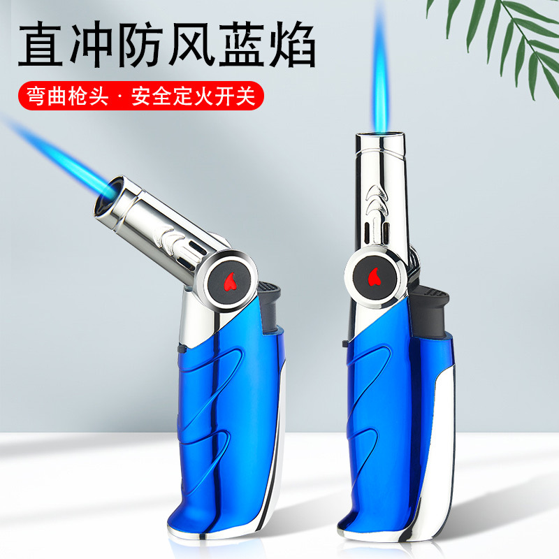 At806 Fixed Fire Lock Fire Blue Flame Direct Punching Windproof Flame Gun Straight Head Deformable Curved Lighter Cross-Border Wholesale