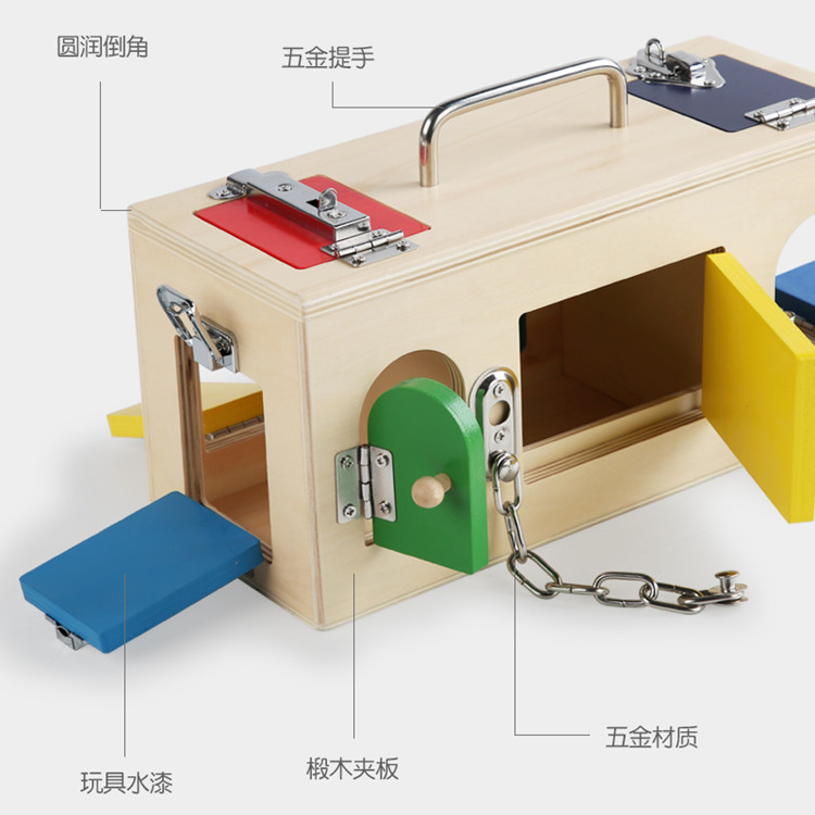 Wooden Montessori Lock Box Teaching Aids Baby and Child Daily Life Hands-on Early Education Educational Intelligence Unlocking Toys