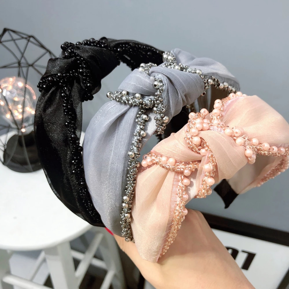 B057 headband female pearl headband headband pressure hair tie sweet non-slip hair tie lock edge damp simple hair band web celebrity