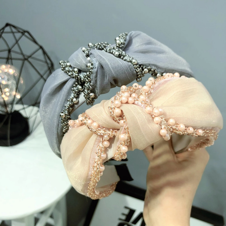 B057 headband female pearl headband headband pressure hair tie sweet non-slip hair tie lock edge damp simple hair band web celebrity