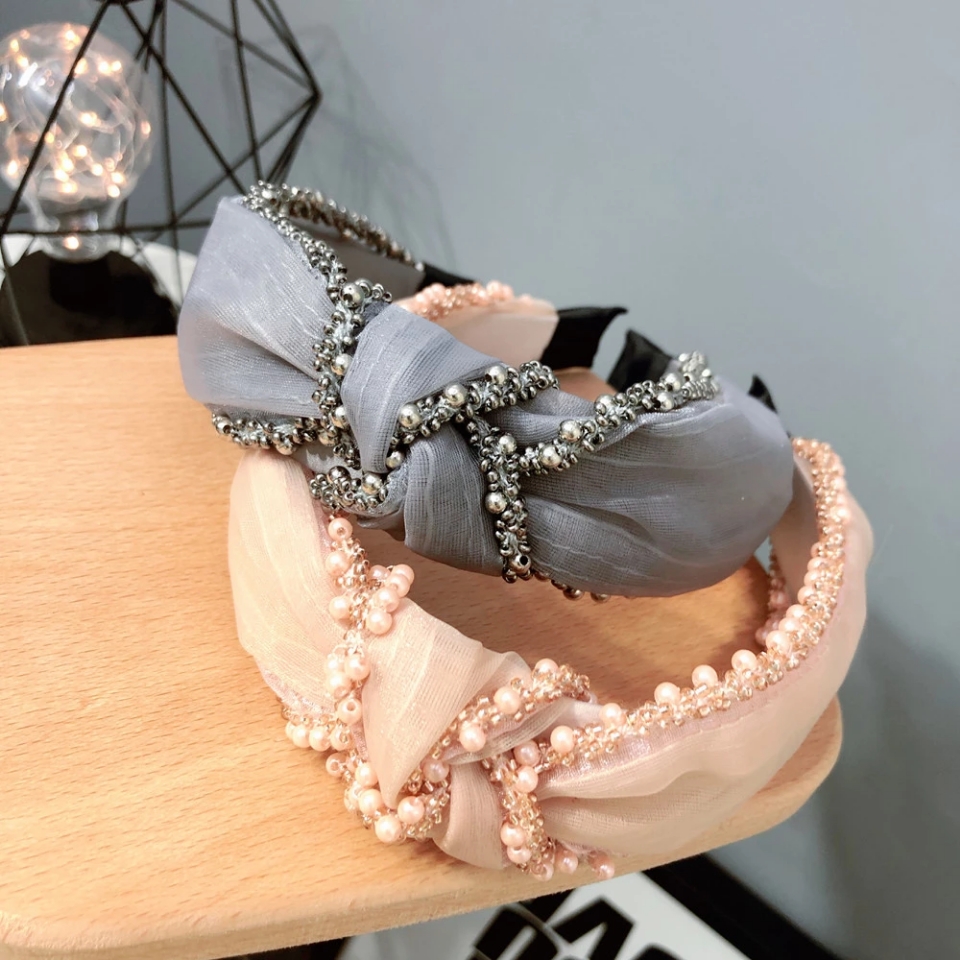 B057 headband female pearl headband headband pressure hair tie sweet non-slip hair tie lock edge damp simple hair band web celebrity