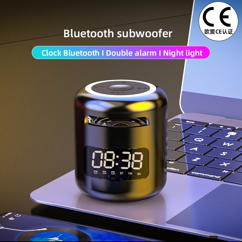 Wireless Creative Bluetooth Clock Speaker Lock and Load Spray Outdoor Alarm Clock Mini Portable Subwoofer Mini Bluetooth Speaker