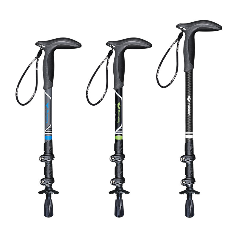 Pioneer Carbon Fiber Outer Lock T Handle Curved Handle Alpenstock Cane Outdoor Hiking Walking Stick
