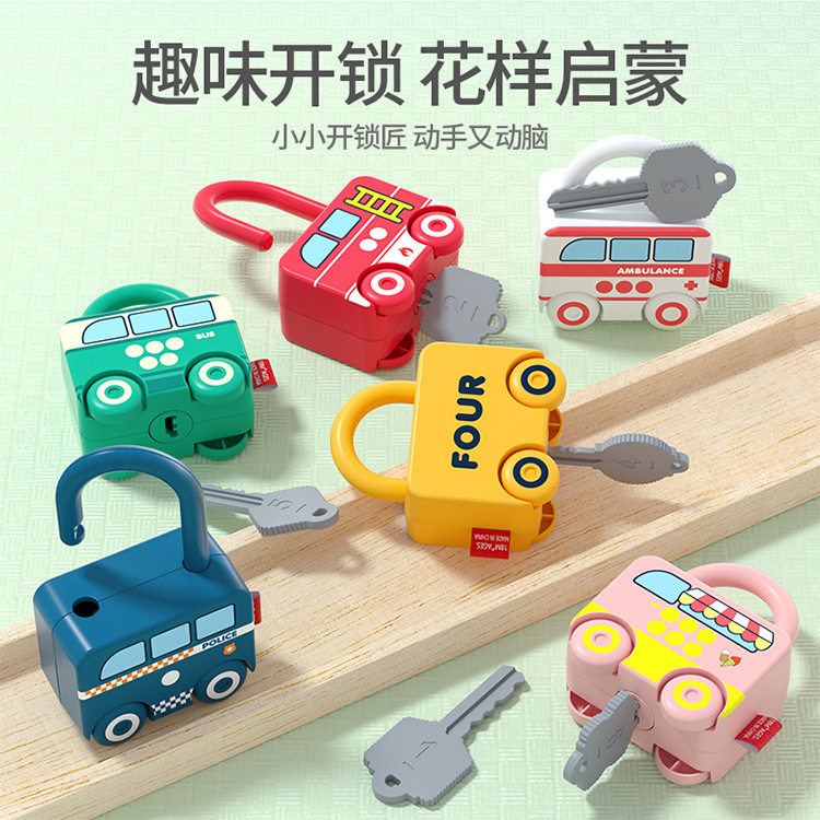 Children&#039;s Fun Lock Head Digital Matching Practice Early Education Educational Cartoon Toy Hand Sliding Car Wholesale