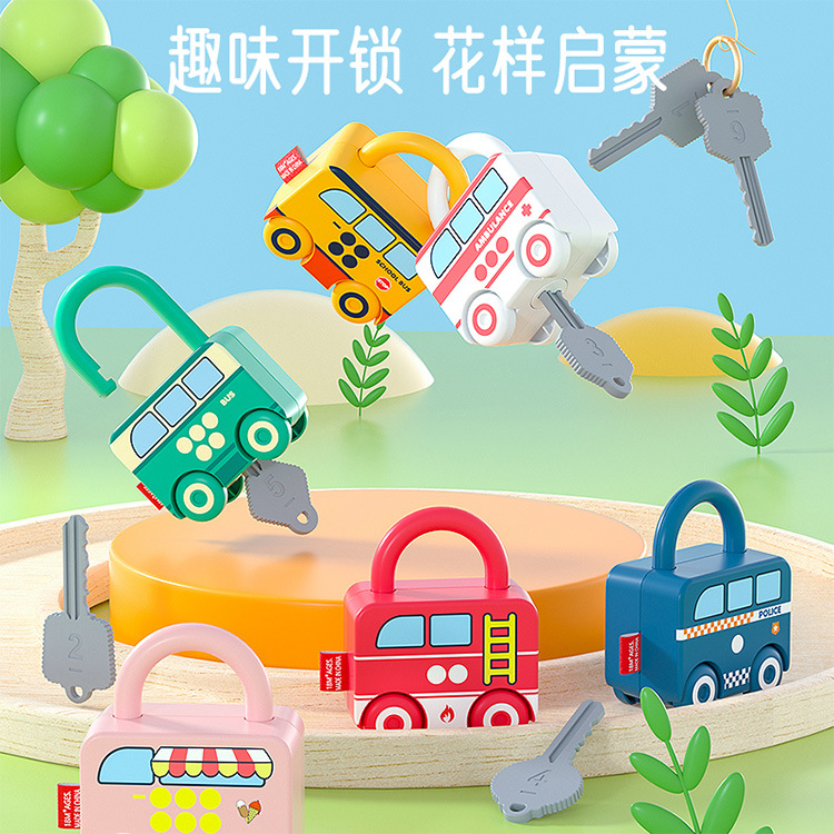 Children&#039;s Fun Lock Head Digital Matching Practice Early Education Educational Cartoon Toy Hand Sliding Car Wholesale