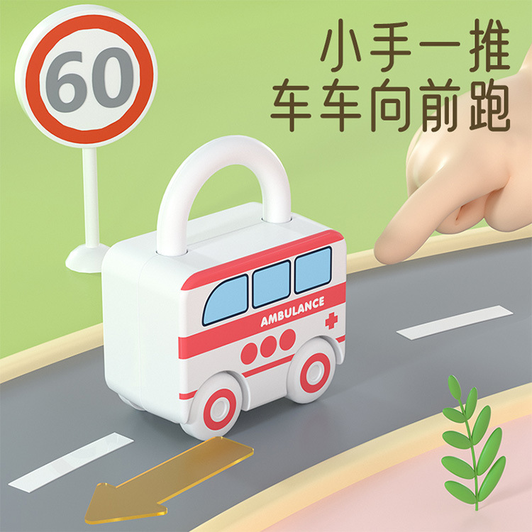 Children&#039;s Fun Lock Head Digital Matching Practice Early Education Educational Cartoon Toy Hand Sliding Car Wholesale
