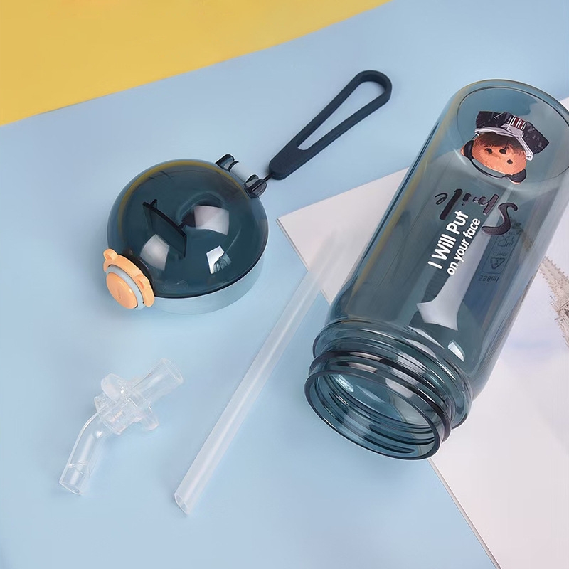 Fashion Cartoon Bear Plastic Cup Sports Outdoor Lock Bounce Cover Cup with Straw Sealed Leak-Proof Boutique Student Water Cup