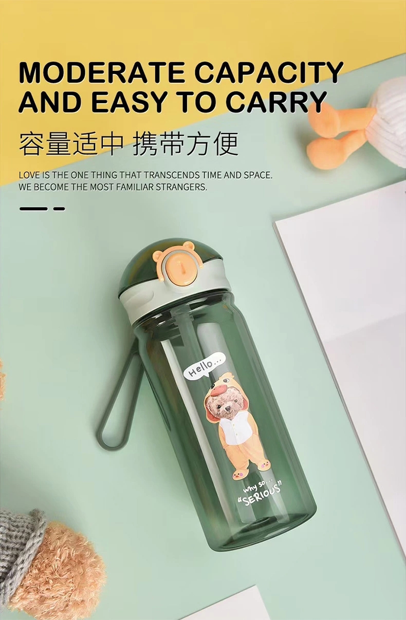 Fashion Cartoon Bear Plastic Cup Sports Outdoor Lock Bounce Cover Cup with Straw Sealed Leak-Proof Boutique Student Water Cup