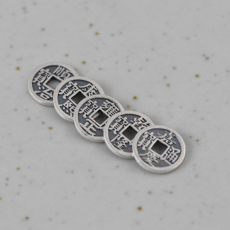 S990 Pure Silver Qing Dynasty Five Emperors&#039; Coins DIY Hand Woven Hand Rope Bracelet Anklet Braided Longevity Safe Lock Sterling Silver Copper Coin Ancient Coin Accessories