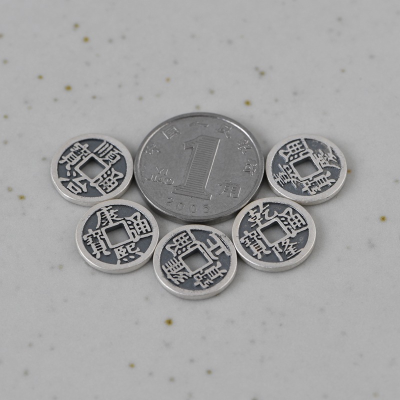 S990 Pure Silver Qing Dynasty Five Emperors&#039; Coins DIY Hand Woven Hand Rope Bracelet Anklet Braided Longevity Safe Lock Sterling Silver Copper Coin Ancient Coin Accessories