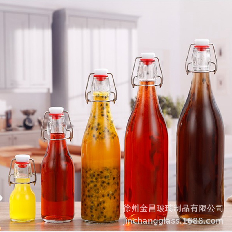 Enzyme Bottle Buckle Glass Bottle Transparent Beverage Bottle Sealed Lock Bottle 1 Jin Juice Bottle 2 Jin Fruit Wine Bottle Customized