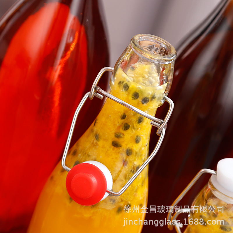Enzyme Bottle Buckle Glass Bottle Transparent Beverage Bottle Sealed Lock Bottle 1 Jin Juice Bottle 2 Jin Fruit Wine Bottle Customized