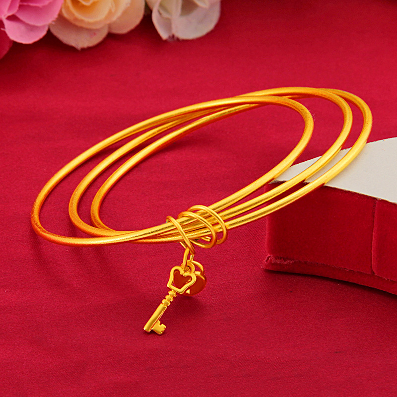 Sansheng Sanshi Key Lock Vietnam Placer Gold Bracelet Ancient Heritage Gold Plated Fine Sand Ring Three Ring Bracelet