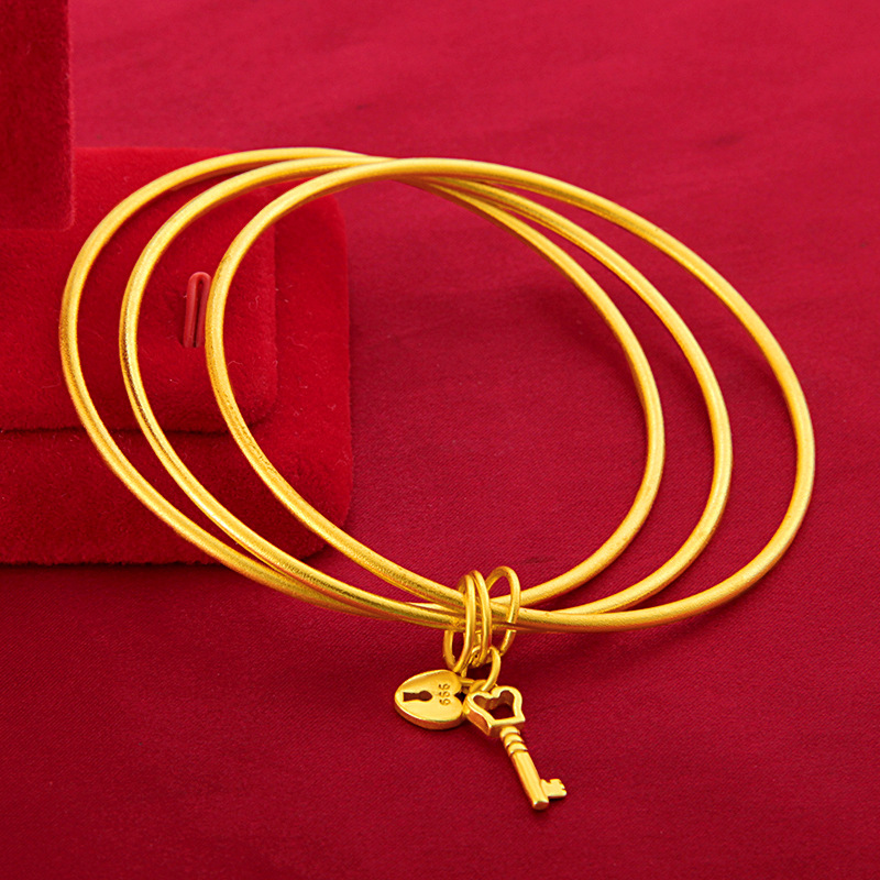 Sansheng Sanshi Key Lock Vietnam Placer Gold Bracelet Ancient Heritage Gold Plated Fine Sand Ring Three Ring Bracelet