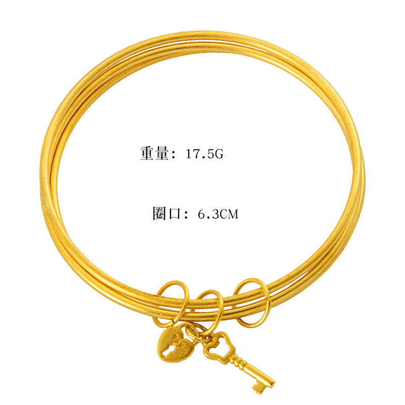Sansheng Sanshi Key Lock Vietnam Placer Gold Bracelet Ancient Heritage Gold Plated Fine Sand Ring Three Ring Bracelet