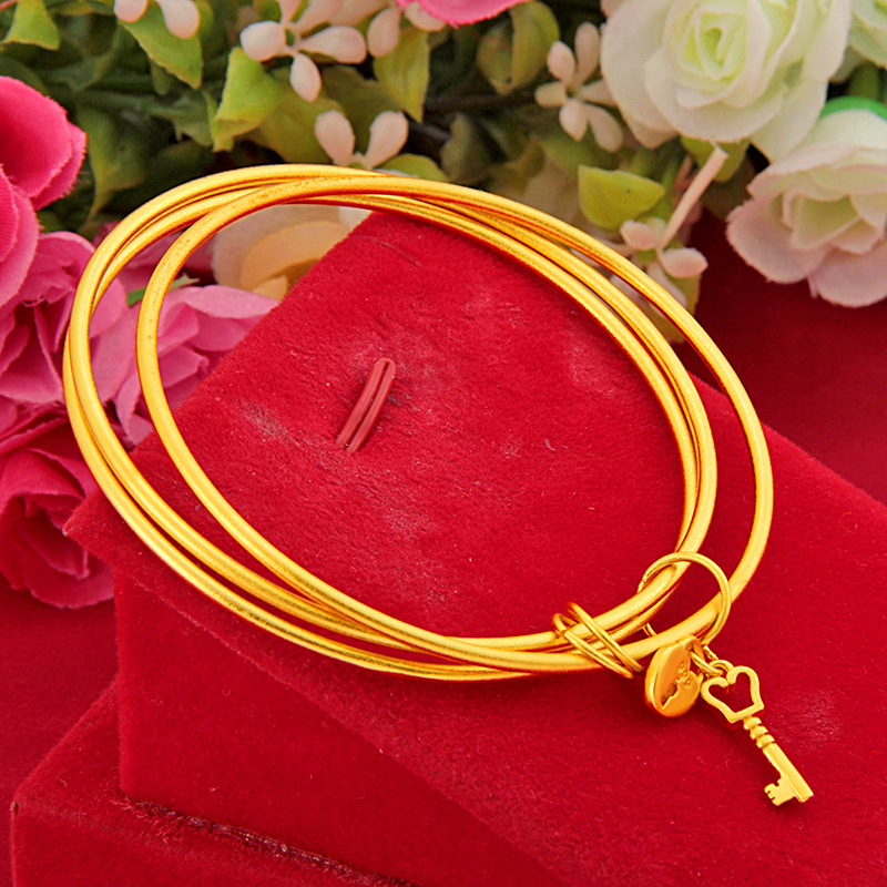 Sansheng Sanshi Key Lock Vietnam Placer Gold Bracelet Ancient Heritage Gold Plated Fine Sand Ring Three Ring Bracelet