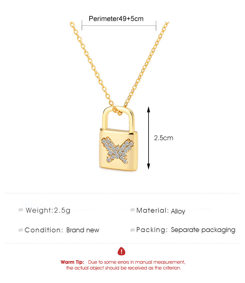 European and American New Creative Lock Head Pendant Necklace Special-Interest Design Diamond Butterfly Clavicle Chain Internet Celebrity Temperament Necklace Women