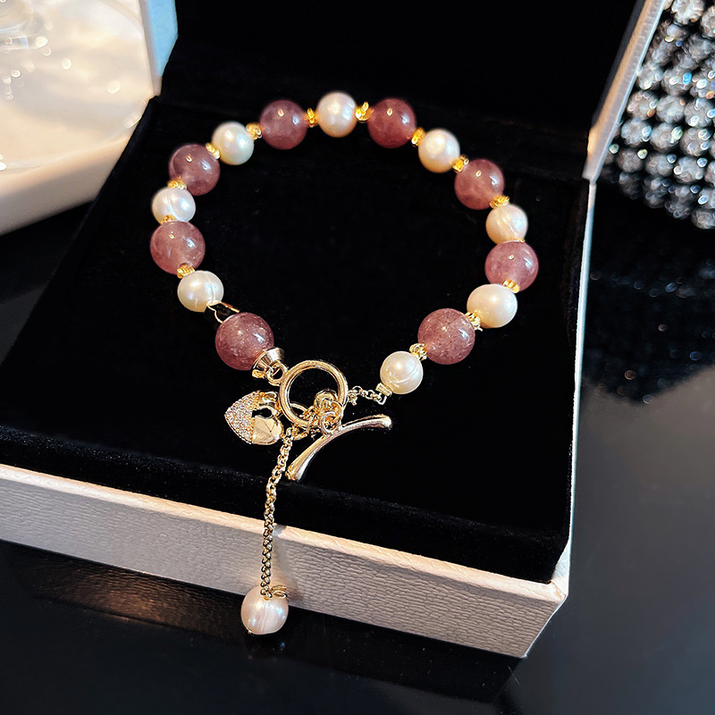 Super Flash Pearl Crystal Bracelet Female Ins Fashion Design Lock Pendant Bracelet Hand Jewelry