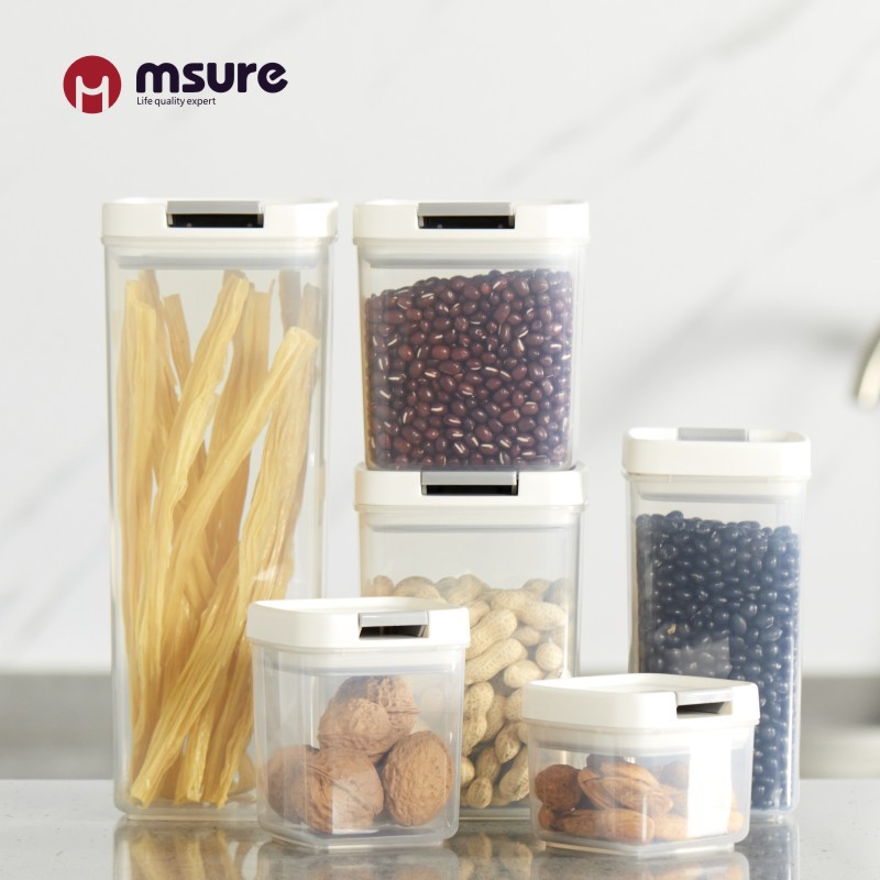 Household Kitchen Storage Transparent Plastic Easy-Lock Container Scented Tea Snack Sealed Jar Multigrain Dried Fruit Square Storage Jar